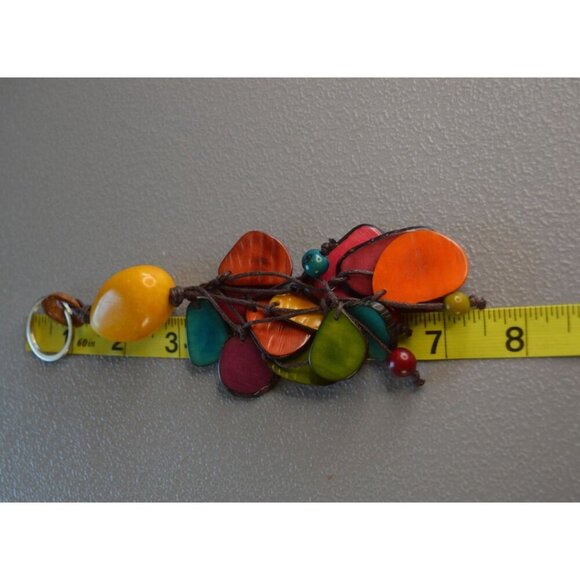 Handmade Colorful Shell Keychain With Yellow Bead & Multicolor Dangling Shells - Picture 5 of 5